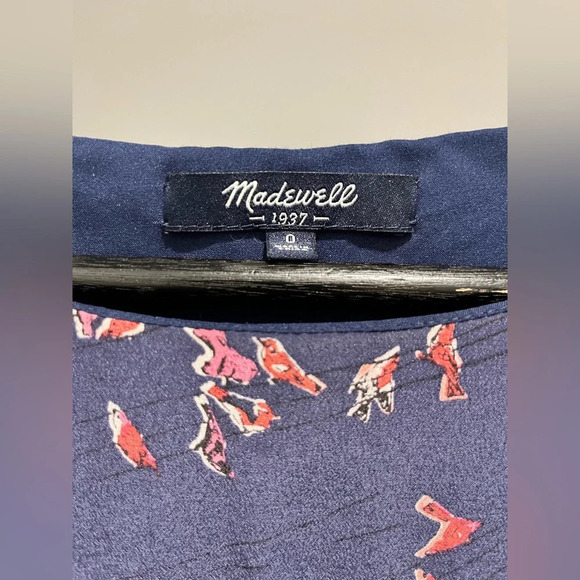 Madewell Navy Birdslife Print Dress 100% Silk lined Womens size 0 - Picture 8 of 9